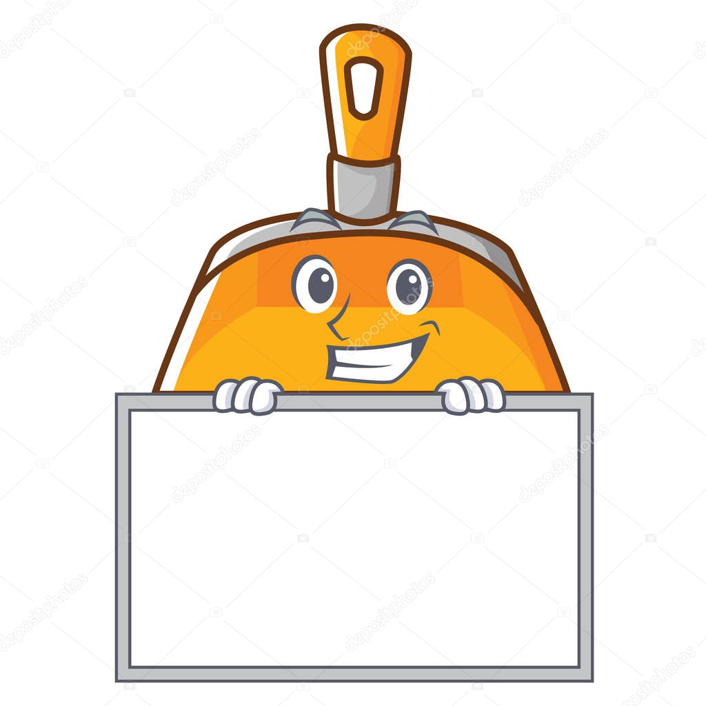 Grinning with board dustpan character cartoon style