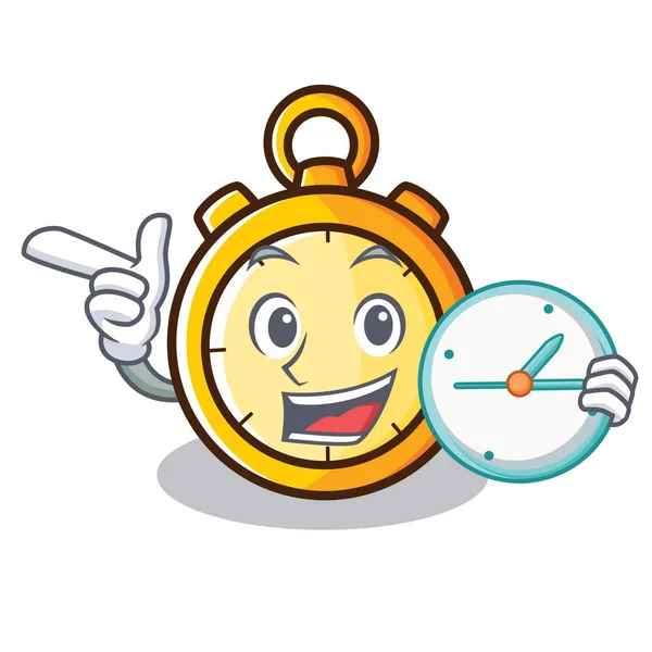 Con reloj cronómetro carácter estilo de dibujos animados — Vector de stock