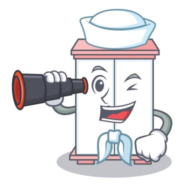 Denizci dürbün kabine karakter karikatür tarzı ile