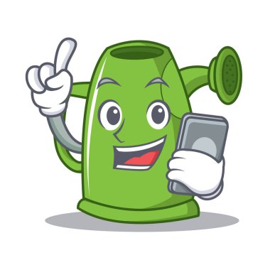 Telefon ile sulama karikatür karakter