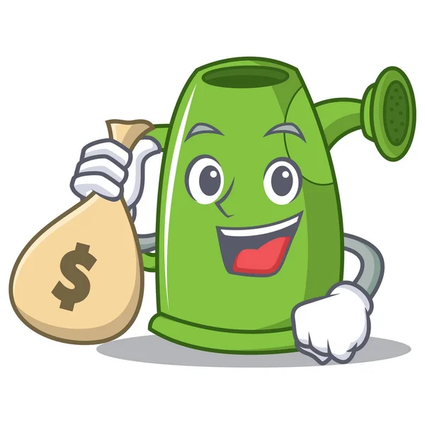 With money bag watering can character cartoon — Stock Vector