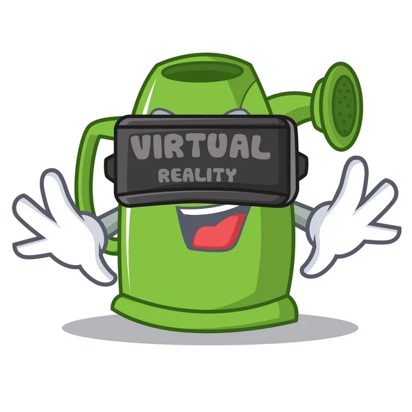 With virtual reality watering can character cartoon — Stock Vector
