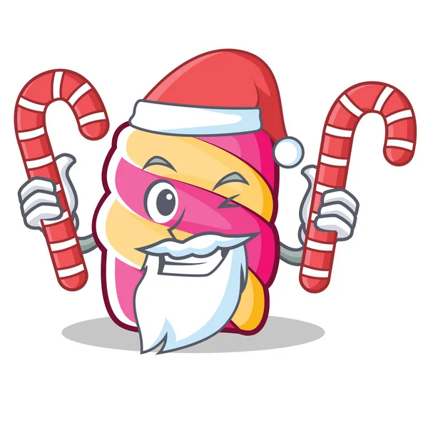 Santa mit Süßigkeiten Marshmallow Charakter Cartoon-Stil — Stockvektor