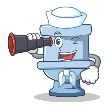 Denizci dürbün tuvalet karakter karikatür tarzı ile