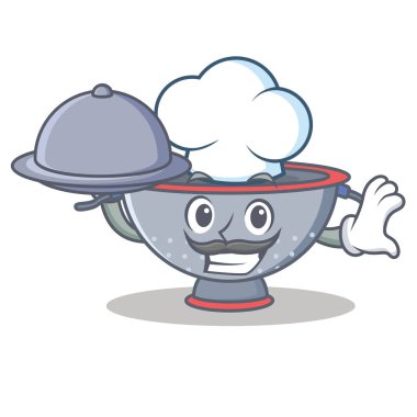 Şef gıda kevgir kap karakter karikatür ile