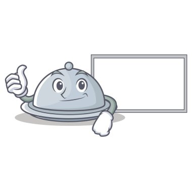 Başparmak yukarıya kurulu tepsi karakter karikatür tarzı ile