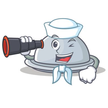 Denizci dürbün tepsi karakter karikatür tarzı ile