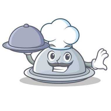 Şef yemek tepsisi karakter karikatür tarzı ile