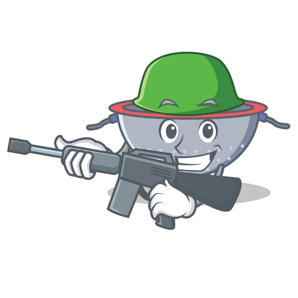 Armee Sieb Utensil Charakter Cartoon — Stockvektor