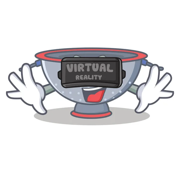 A virtuális valóság szűrőedény tartóval karakter cartoon — Stock Vector