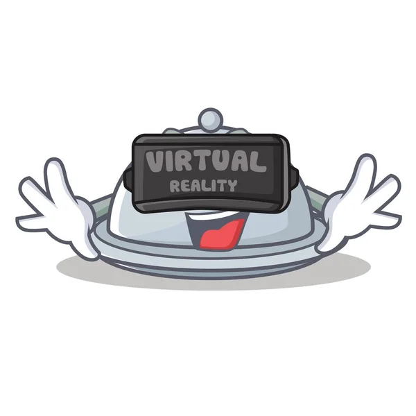 Com bandeja de realidade virtual estilo cartoon personagem — Vetor de Stock