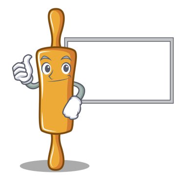 Başparmak yukarıya kurulu oklava karakter karikatür ile