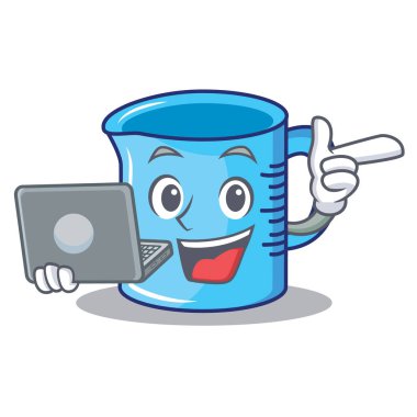 Ölçüm Kupası karakter karikatür laptop ile