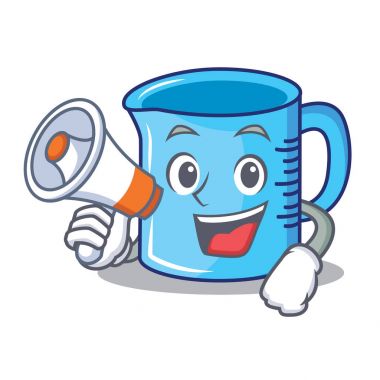 Ölçüm Kupası karakter karikatür megafon ile