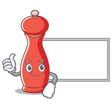 Başparmak yukarıya kurulu biber mill karakter karikatür ile