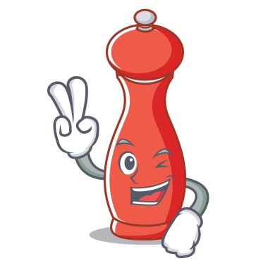 Karabiber değirmeni karakter karikatür iki parmak