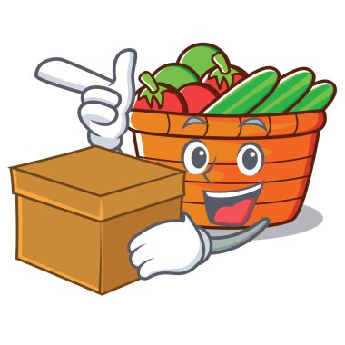 Kutu meyve sepeti karakter karikatür ile