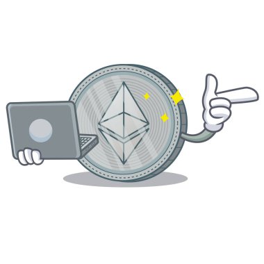 Dizüstü Ethereum sikke karakter karikatür ile