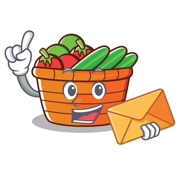 Con sobre de frutas cesta personaje de dibujos animados — Vector de stock