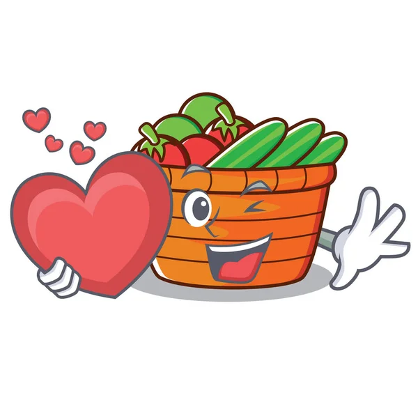 Mit Herz Fruchtkorb Charakter Cartoon — Stockvektor