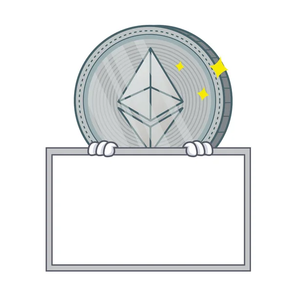 Con tablero de dibujos animados personaje moneda Ethereum — Archivo Imágenes Vectoriales