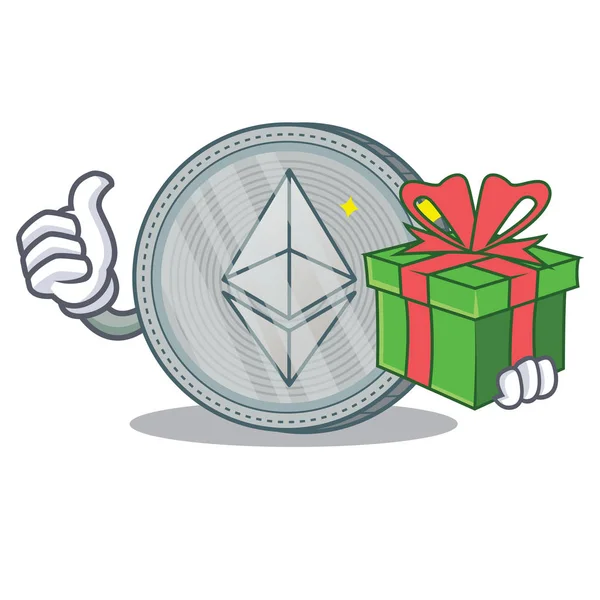 与礼物 Ethereum 硬币字符卡通 — 图库矢量图片