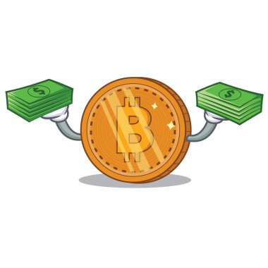 Para bitcoin para karakter karikatür ile