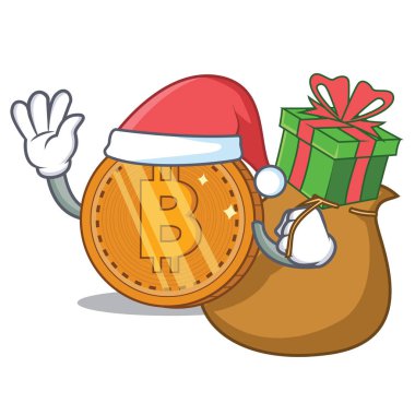 Noel Baba hediye bitcoin sikke karakter karikatür ile