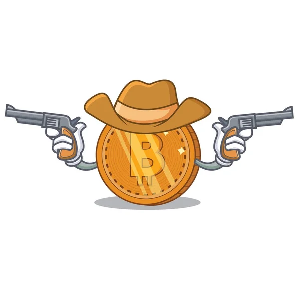카우보이 bitcoin 동전 캐릭터 만화 — 스톡 벡터