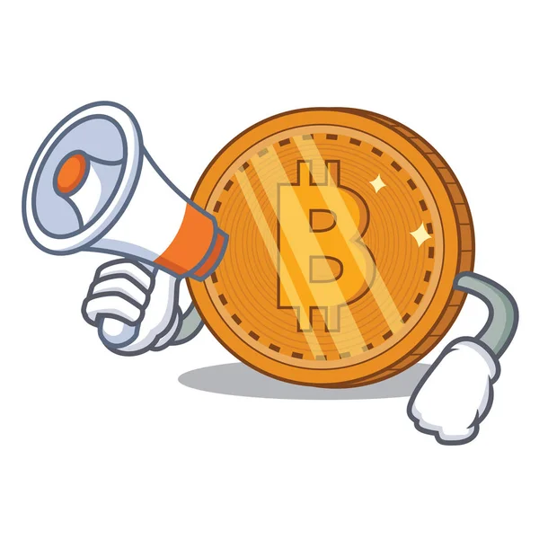 Z megafon bitcoin monet charakter kreskówka — Wektor stockowy