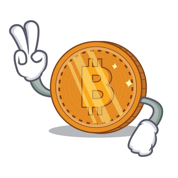 Dwoma palcami bitcoin monet charakter kreskówka — Wektor stockowy