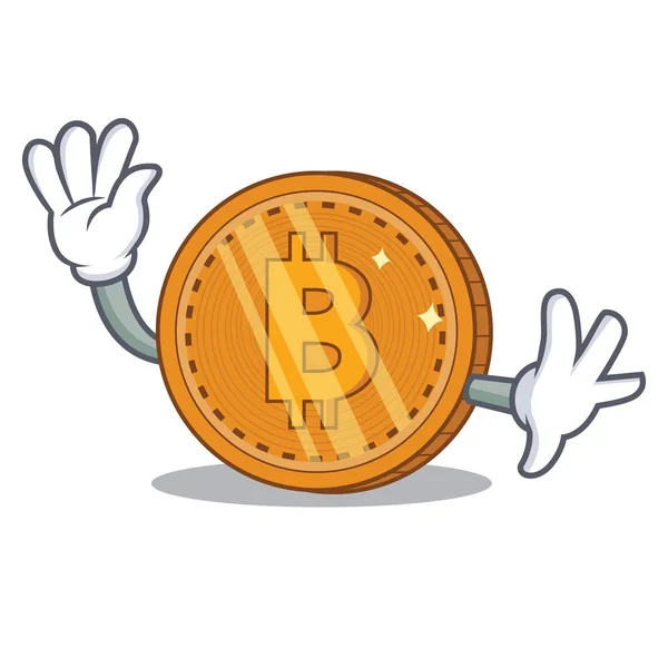 Ondeando Bitcoin moneda personaje de dibujos animados — Vector de stock