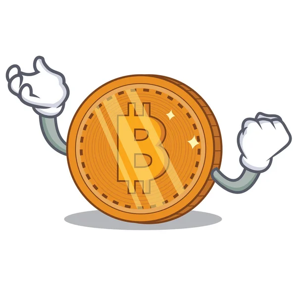 Éxito Bitcoin moneda personaje de dibujos animados — Vector de stock