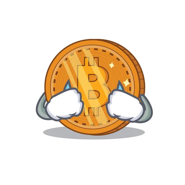Crying bitcoin character cartoon — стоковый вектор