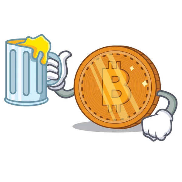 Suyu bitcoin sikke karakter karikatür ile — Stok Vektör