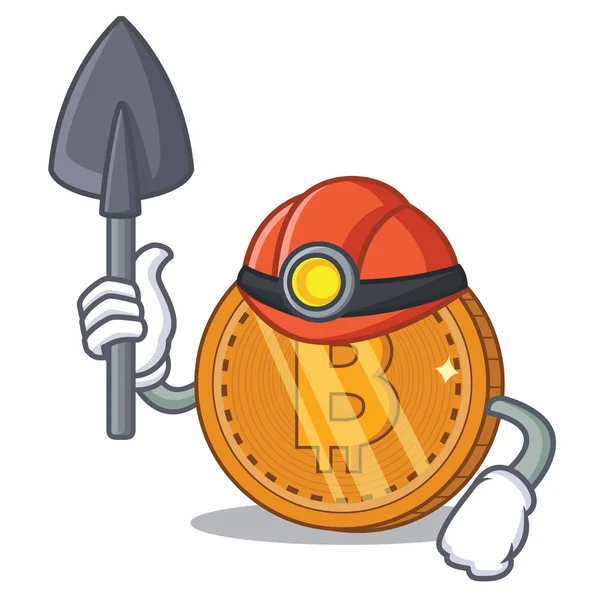 Minero bitcoin moneda personaje de dibujos animados — Vector de stock