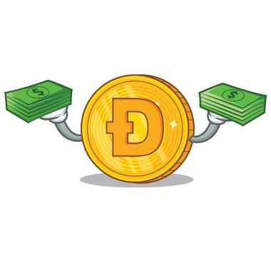 Para ile Dodgecoin karakter karikatür tarzı