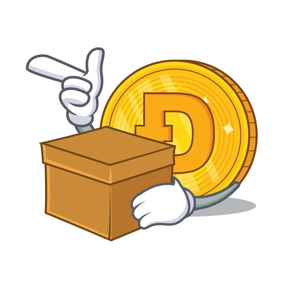 Mit Box Dodgecoin Charakter Cartoon-Stil — Stockvektor