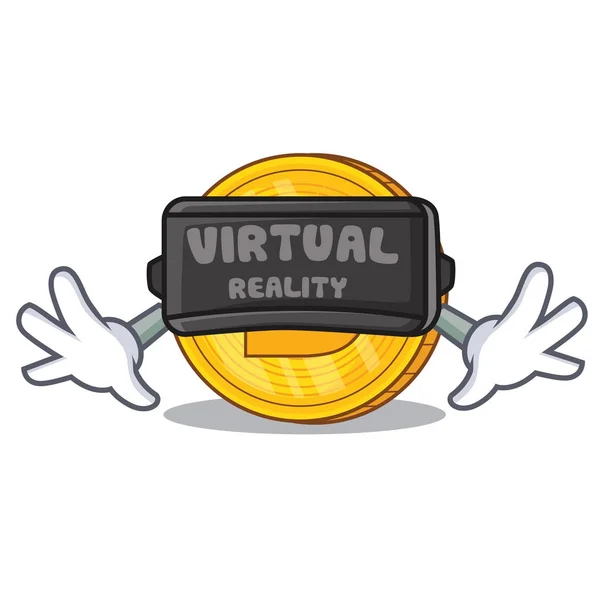 With virtual raelity Dodgecoin character cartoon style — Stock Vector