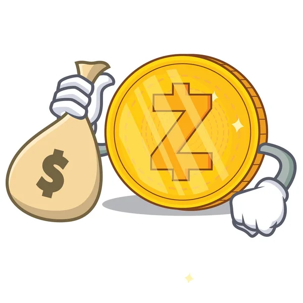 Para çantası Zcash bozuk para karakter karikatür ile — Stok Vektör