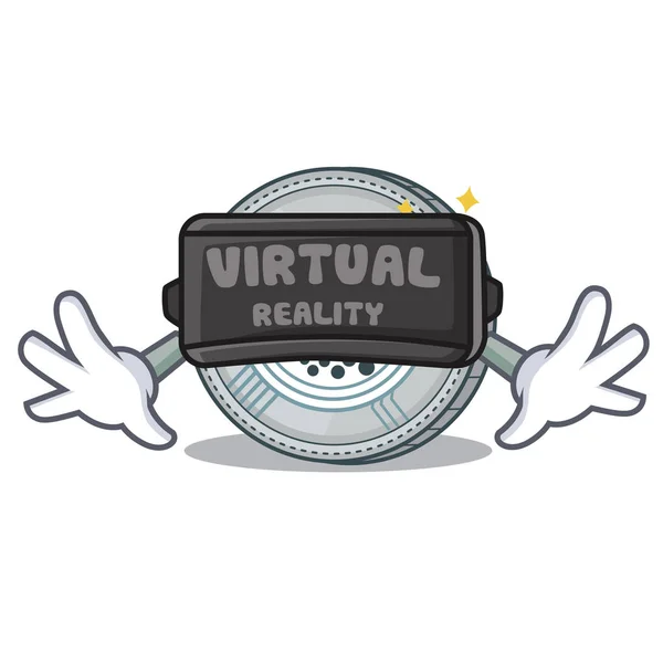 Com realidade virtual IOTA desenho animado personagem moeda — Vetor de Stock