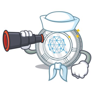 Denizci dürbün Qtum sikke karakter karikatür ile