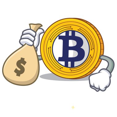 Para çantasını Bitcoin altın ile karikatür karakter