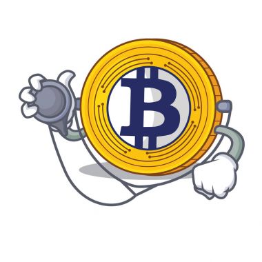 Doktor Bitcoin altın karakter karikatür