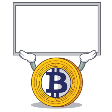 Tahta Bitcoin altın karakter karikatür