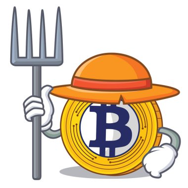 Çiftçi Bitcoin altın karakter karikatür