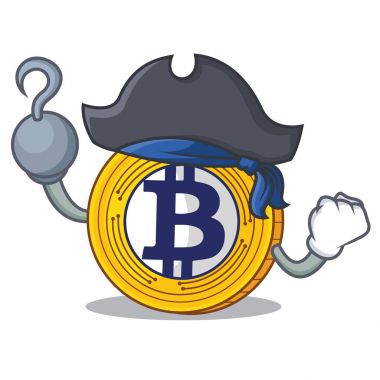 Korsan Bitcoin altın karakter karikatür