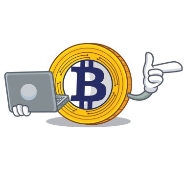 Laptop Bitcoin altın ile karikatür karakter