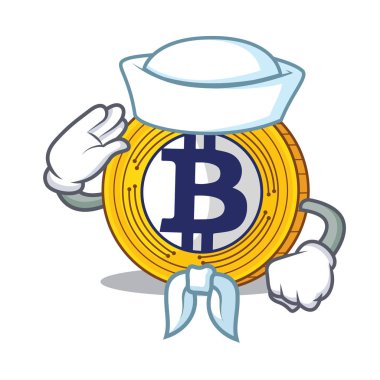 Denizci Bitcoin altın karakter karikatür