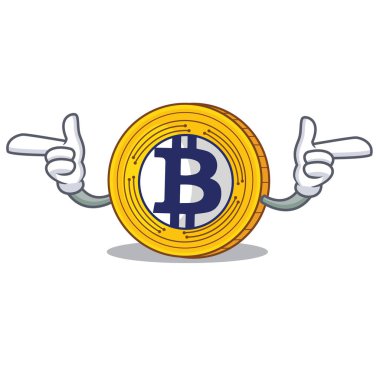 İşaret parmağı Bitcoin altın karakter karikatür